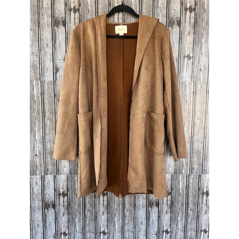 Hyfve Womens Open‎ Front Jacket Duster Medium Brown  Hooded
